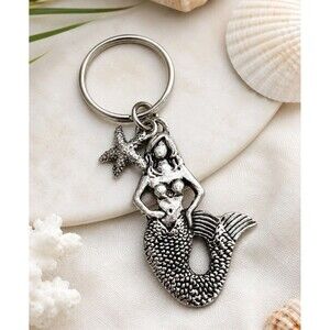 Basic Spirit Pewter Mermaid Keychain Starfish Charm Nautical Canada